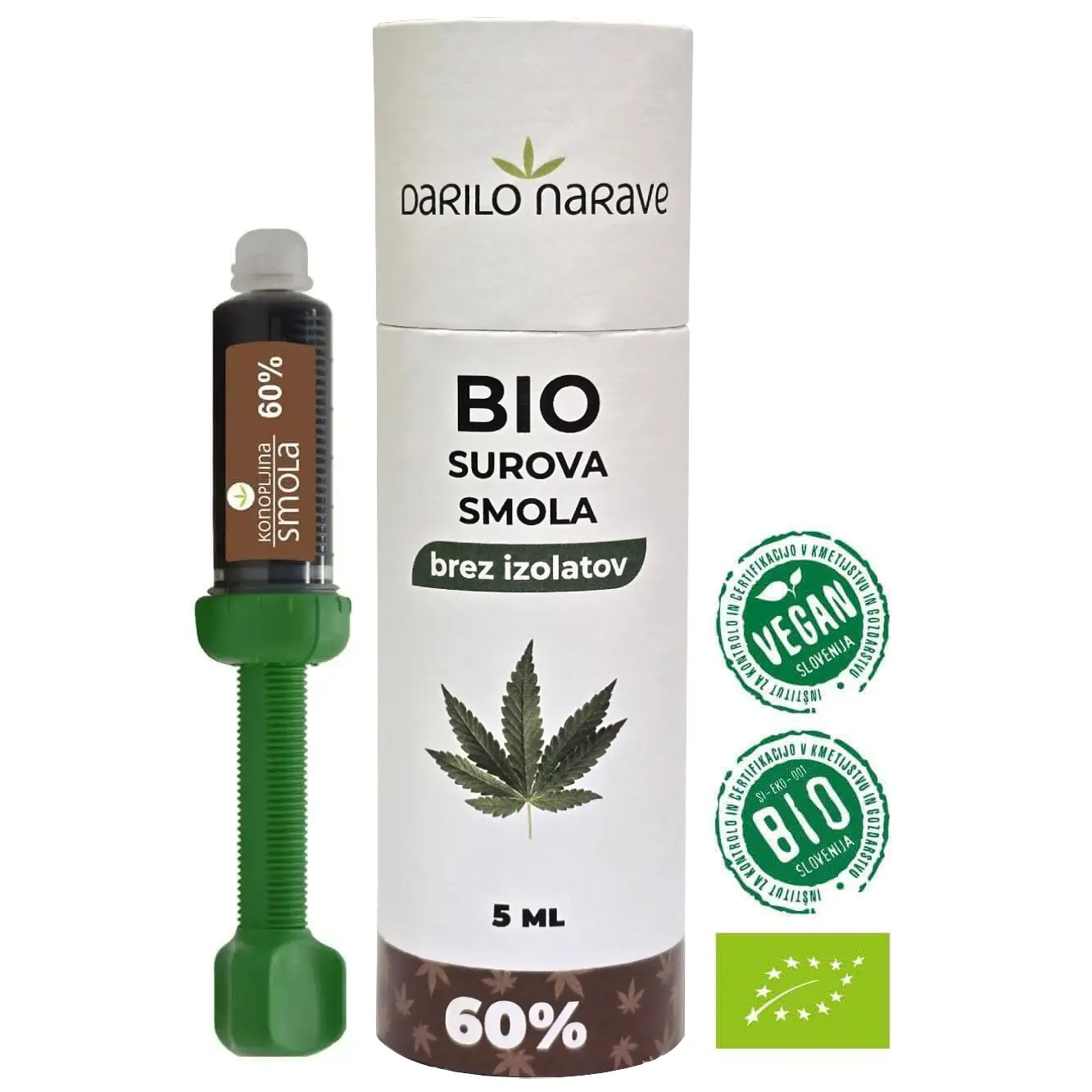 Embalaža BIO konopljine smole z oznako 60% CBD CBG.